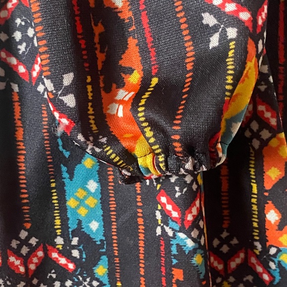 70s Dress Empire Waist Belt Tie Midi Poly Floral Pattern Puff Sleeve V Neck - Picture 8 of 9